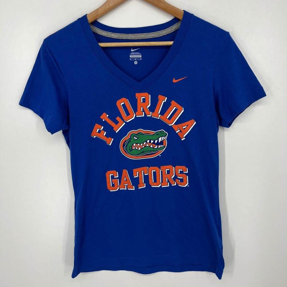 Nike Florida Gators Womens V-Neck T-Shirt Blue Orange Graphic Tee Medium